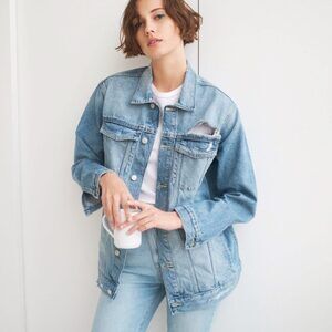 DL1961 Denim Oversized Bonmie Trucker Jacket Dunaway Blue Women's Size S